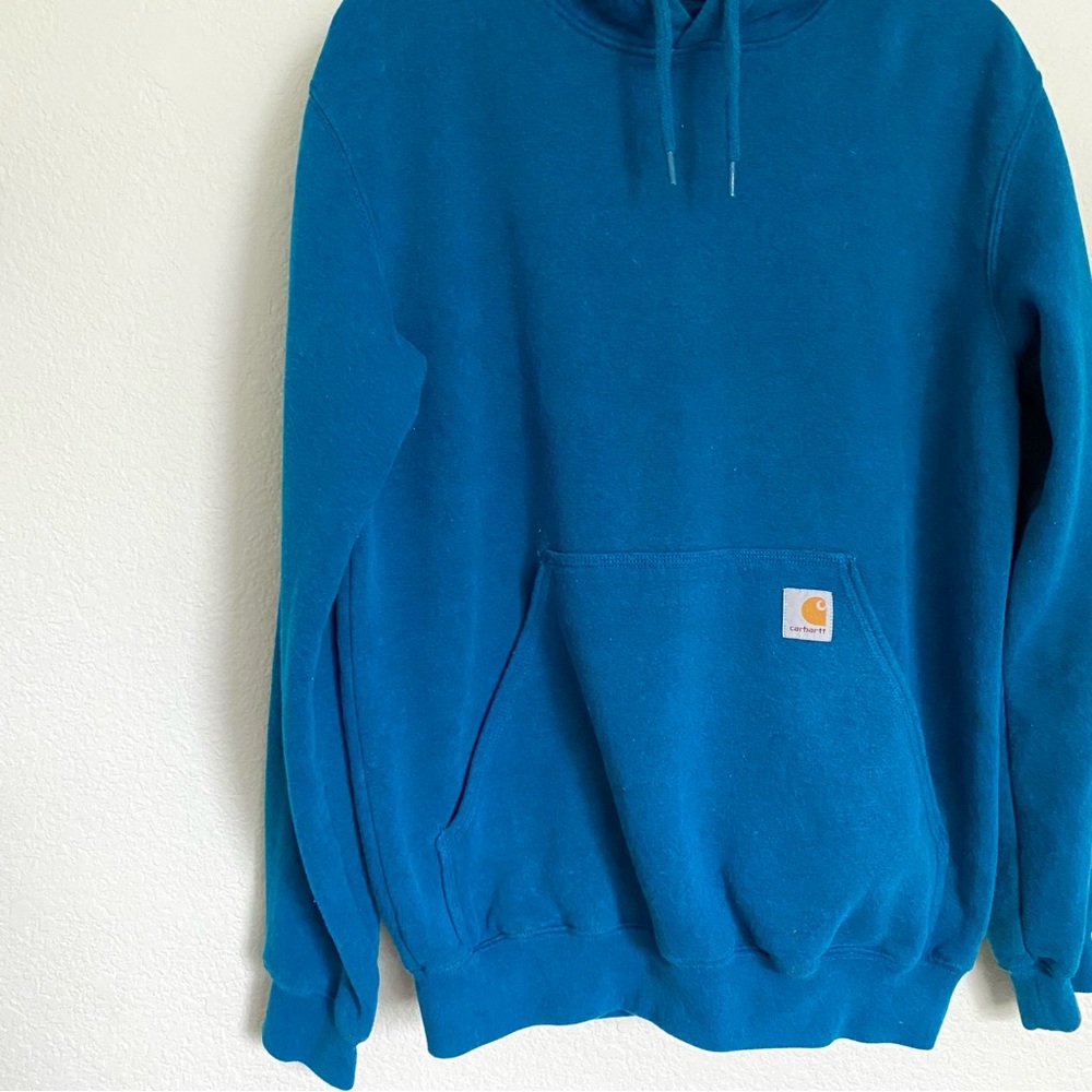 Carhartt Men’s or Unisex Small Blue Logo Oversized Loose Fit Hooded Sweatshirt - Picture 3 of 10